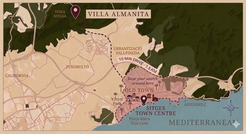 Map of Sitges and surrounding area